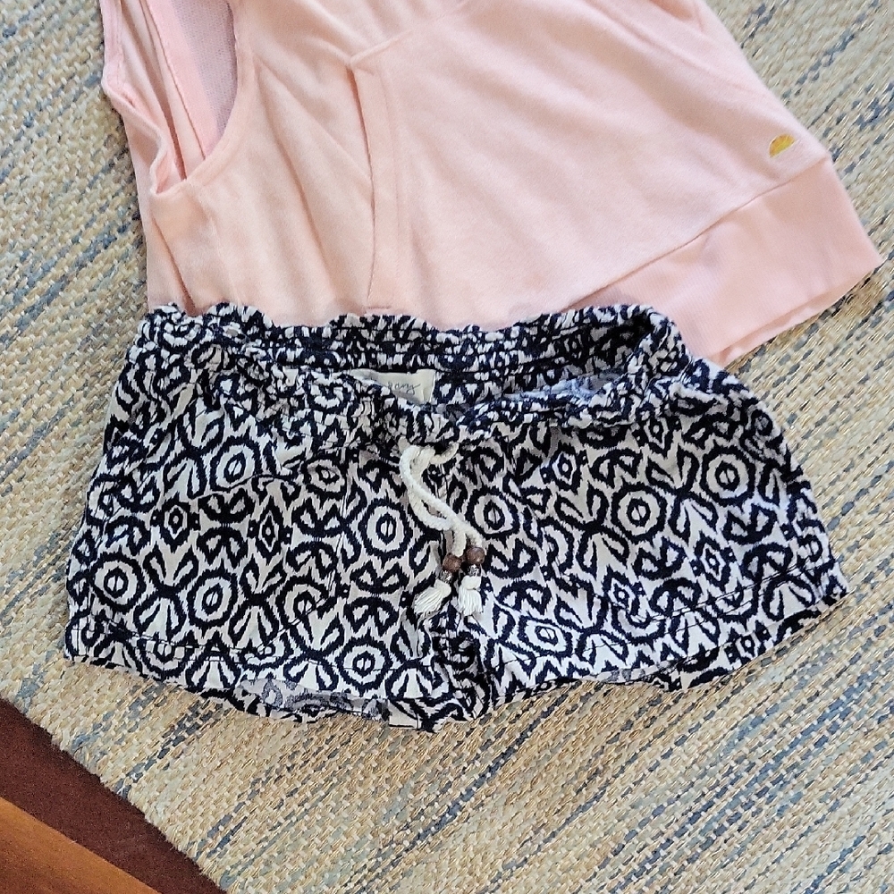 Navy Patterned Shorts with Rope Tie M